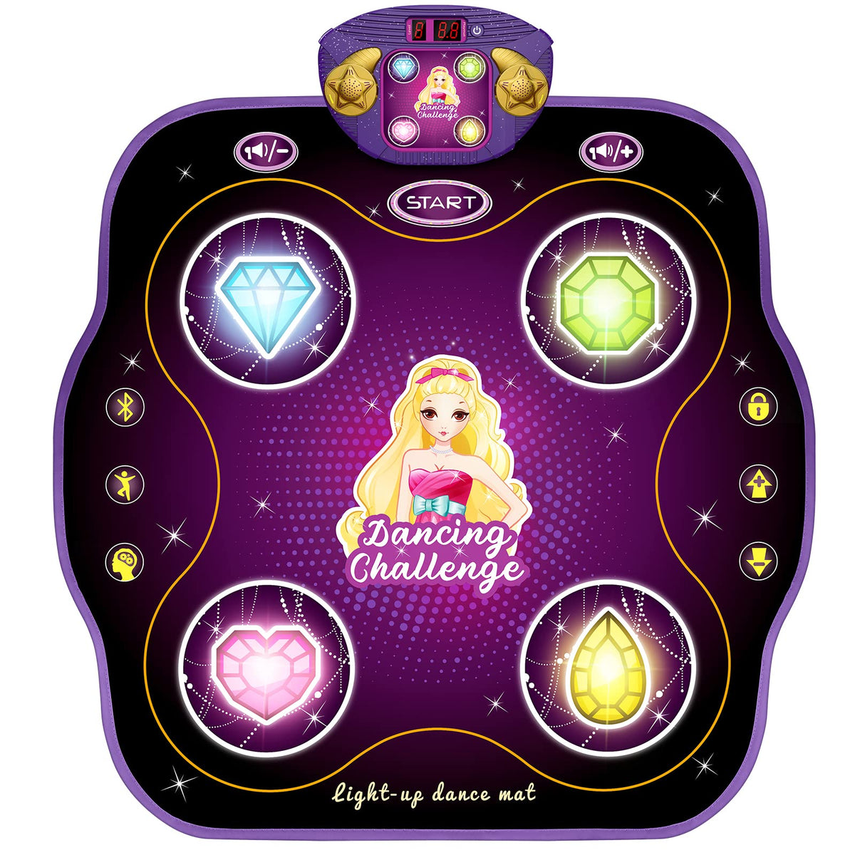 KIZJORYA Dance Mat for Kids, Electronic Dance Mat with Wireless Bluetooth for Children Ages 3-12, Light Up Dance Game Music Pad with 9 Levels, Birthday Gifts Toys for 4-8 8-12 Years Old Girls&Boys