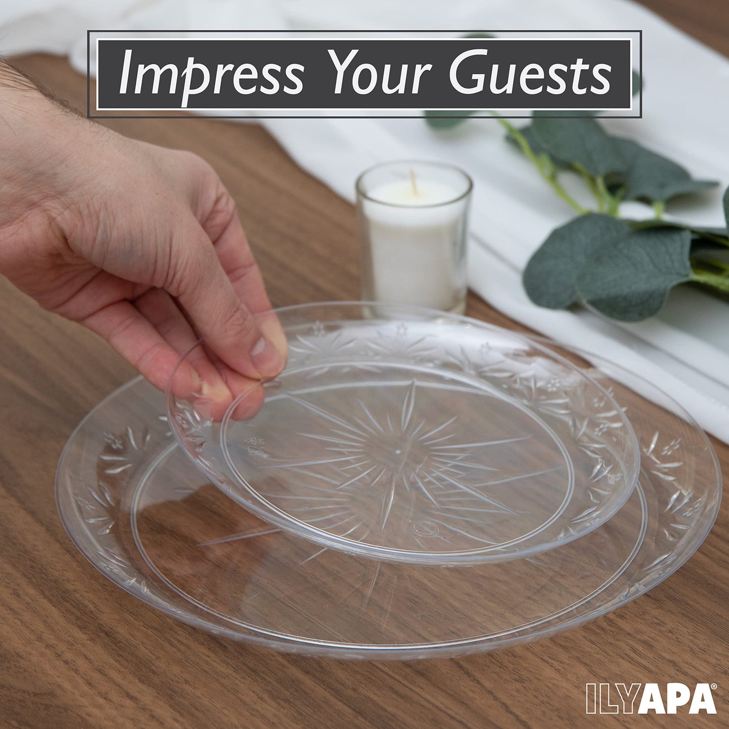Ilyapa 100 Pack 7 Inch Disposable Dessert Plates, Plastic Clear Party Plates Sets for 100 Guests, Clear Appetizer plates 7 Inch, Cake Plates 7", Party & Dinner Accessories, Midsommar Flower