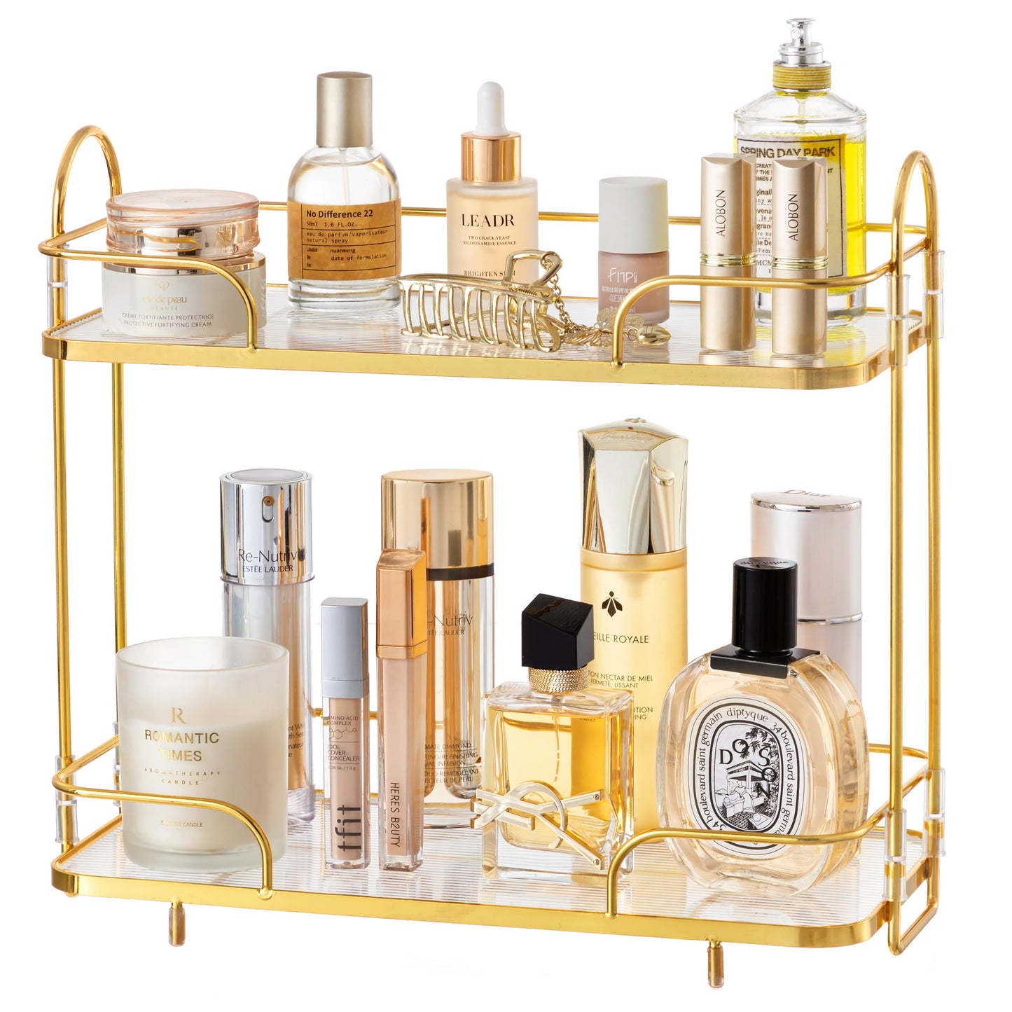 HBlife Bathroom Countertop Organizer 2 Tier Makeup Organizer Luxury Perfume Tray Skincare Storage Cosmetic Organizer Bathroom Counter Shelf for Bathroom, Gold