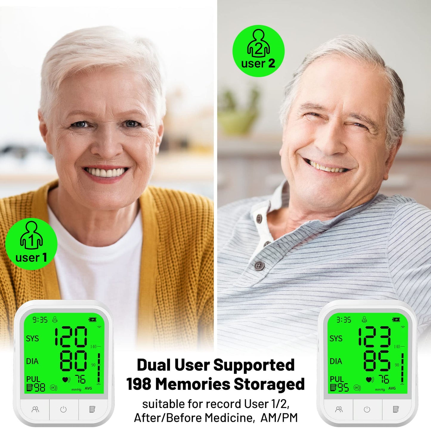 Blood Pressure Monitor Upper Arm Adjustable Cuff Home Automatic Digital Blood Pressure Machine LCD Large Screen Display Bp Monitor Dual Users Mode with Portable Storage Bag