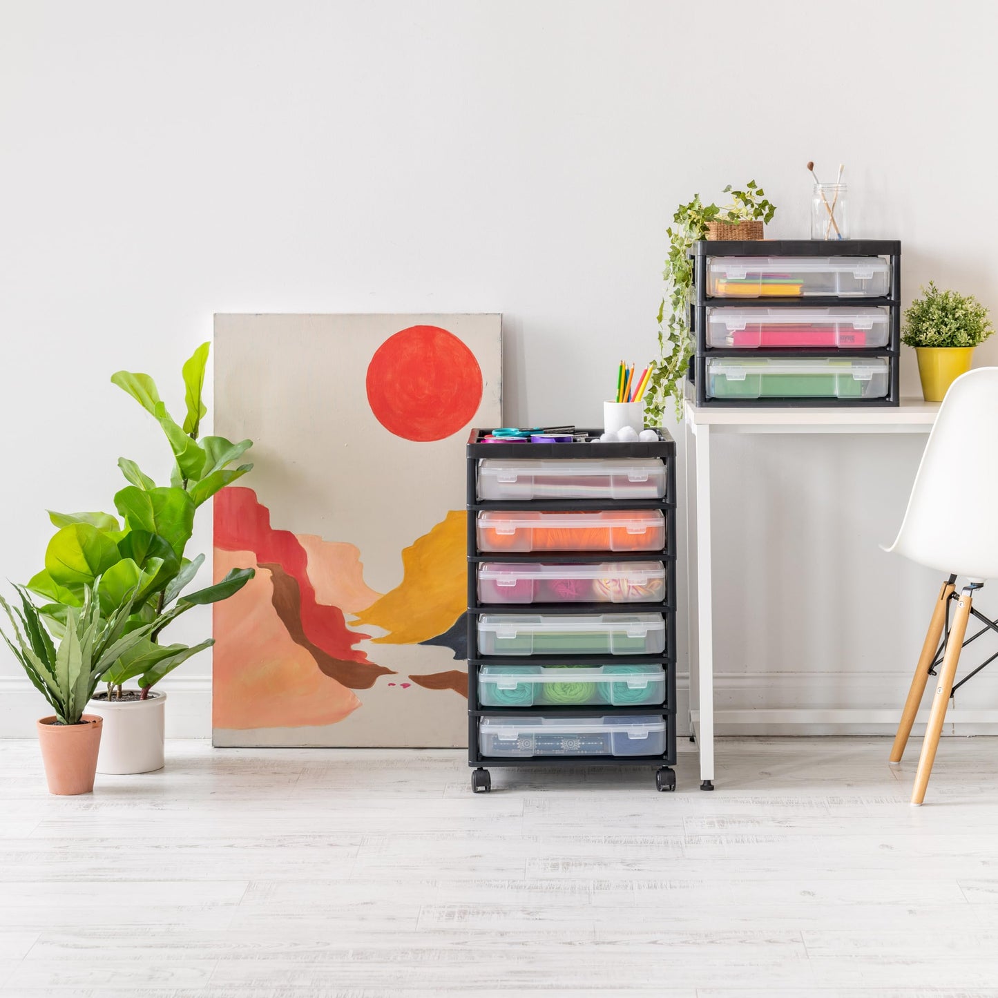 IRIS USA 6 Drawers Scrapbook Organizer Top Plastic Storage Cart with casters, Black
