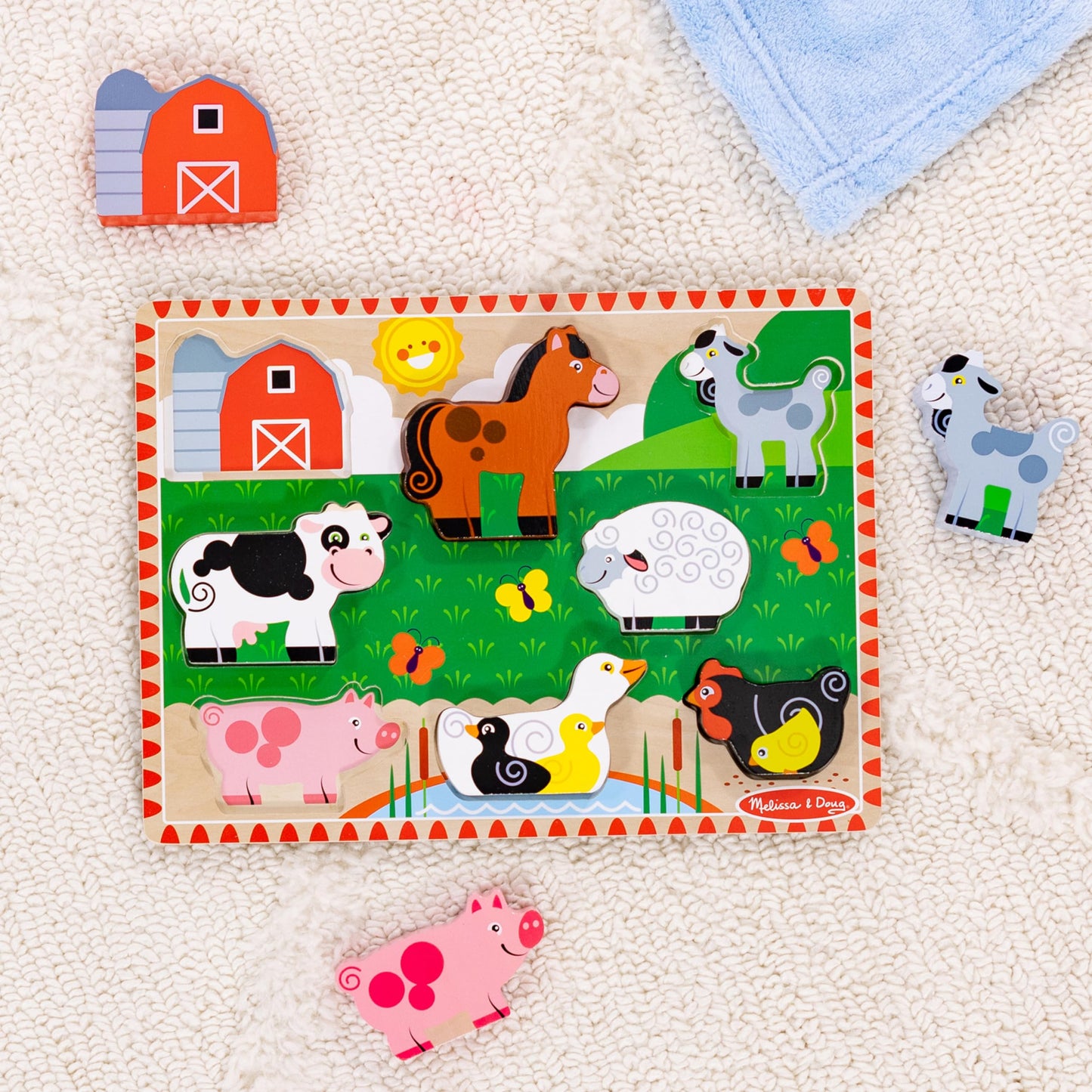 Melissa & Doug Farm Wooden Chunky Puzzle (8 pcs) - Farm Animal Toys For Kids, Wooden Puzzles For Toddlers Ages 2+ - FSC-Certified Materials