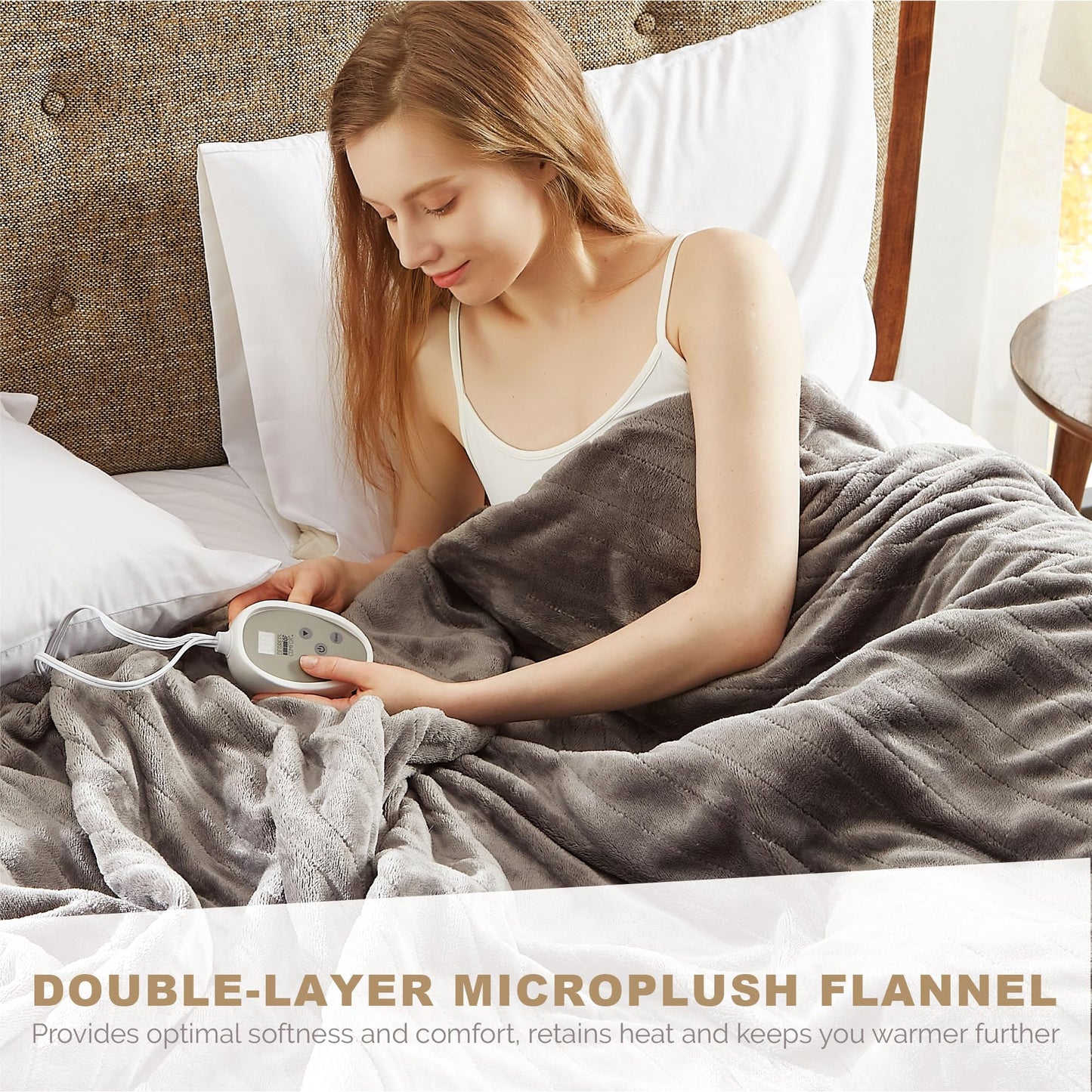 Degrees of Comfort Washable Heated Blanket for Twin Size Bed, UL-Certified Heater Blankets, Auto Shut Off | Machine Washable | Grey, 62x84