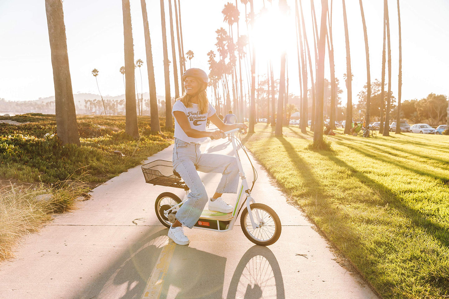 EcoSmart Metro Electric Scooter – Padded Seat, Wide Bamboo Deck, 16" Air-Filled Tires, 500w High-Torque Motor, Up to 18 mph, 12-Mile Range, Rear-Wheel Drive