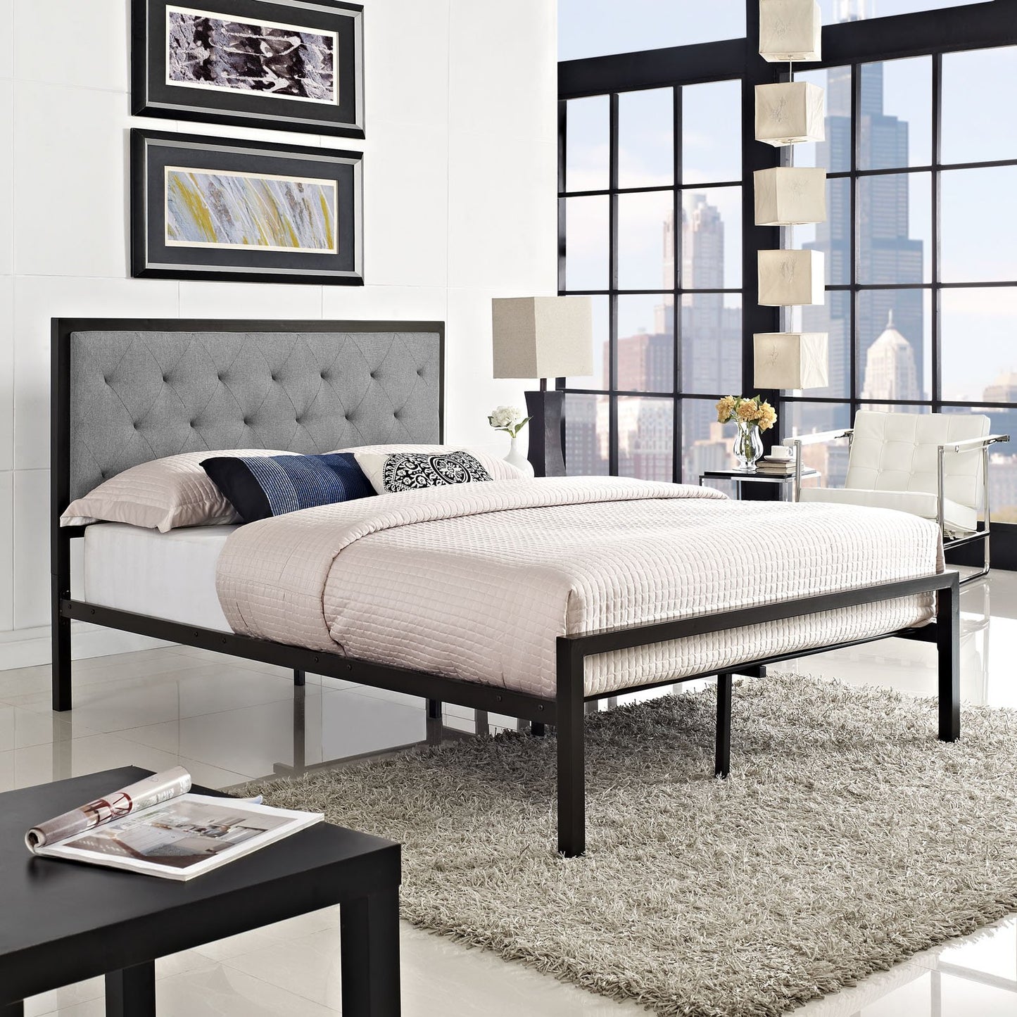 UPDATE: DEAD! Modway Mia Upholstered Brown Beige Tufted Platform Bed with Metal Slat Support in Full