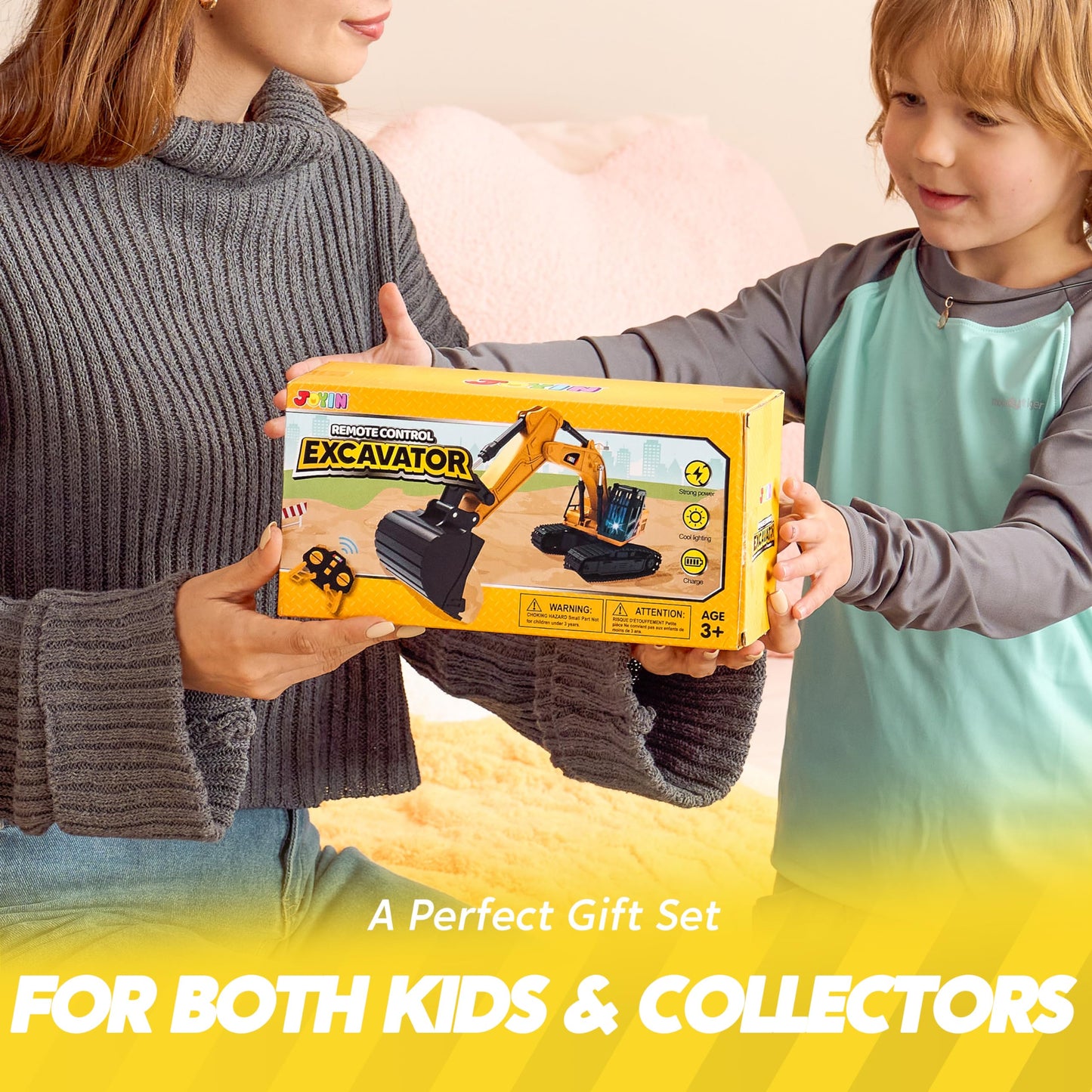 JOYIN Remote Control Excavator Toys for Boys, 2.4Ghz RC Excavator Toy with Light, Construction Toys for Boys 3-5 4-7 8-12 Year Old Kids, Birthday Gift