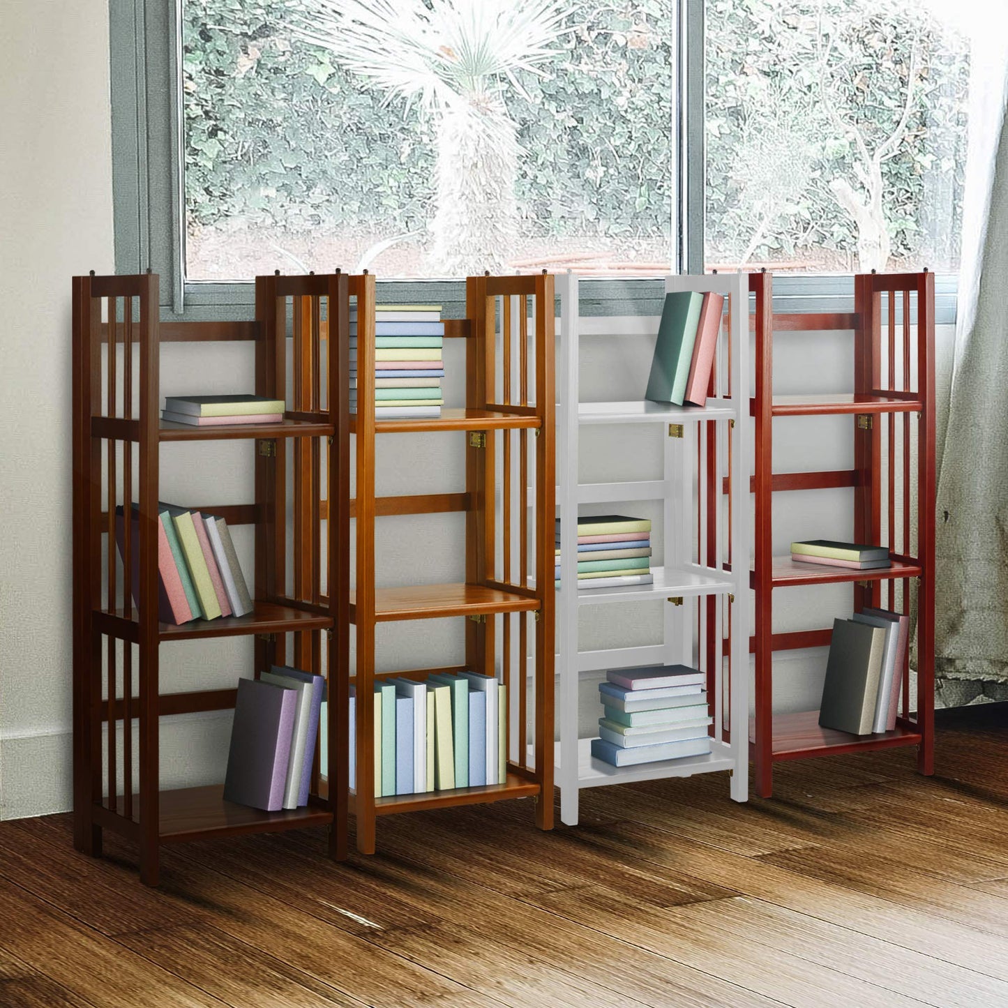 Casual Home 3-Shelf Folding Bookcase (14" Wide)-Mahagony