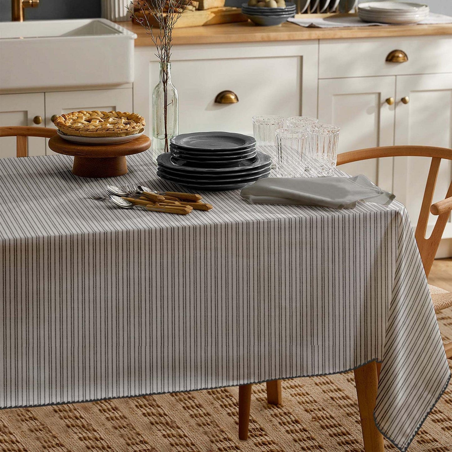 Folkulture Table Cloth for Rectangle Table 60 x 72 Inches, 100% Cotton Boho Tablecloth for Farmhouse Tabletop Decorations, Bohemian Table Cover or Tableclothes for Rustic Wedding, Charcoal Gray