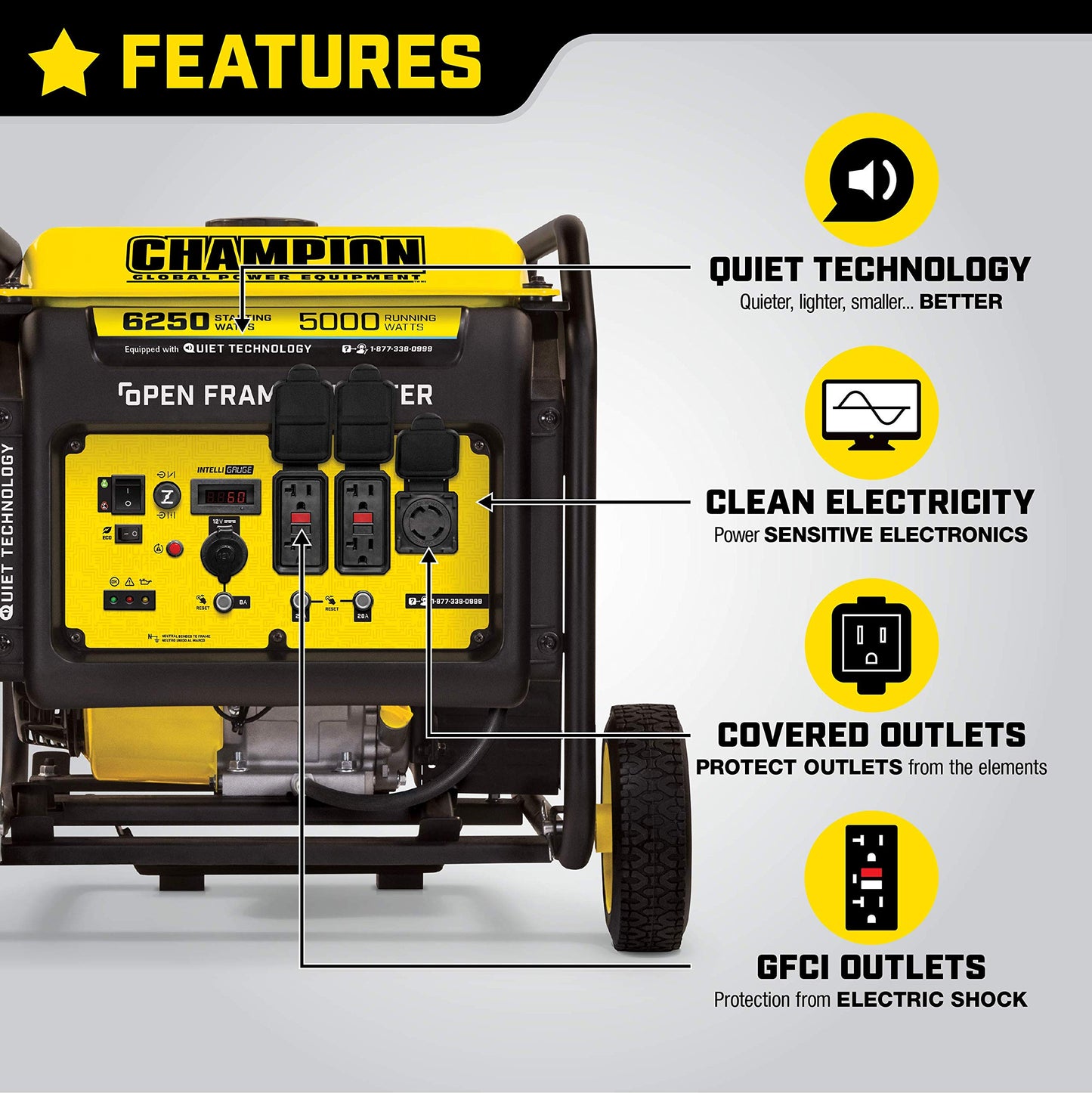 Champion Power Equipment 100519 6250-Watt Open Frame Inverter with Quiet Technology