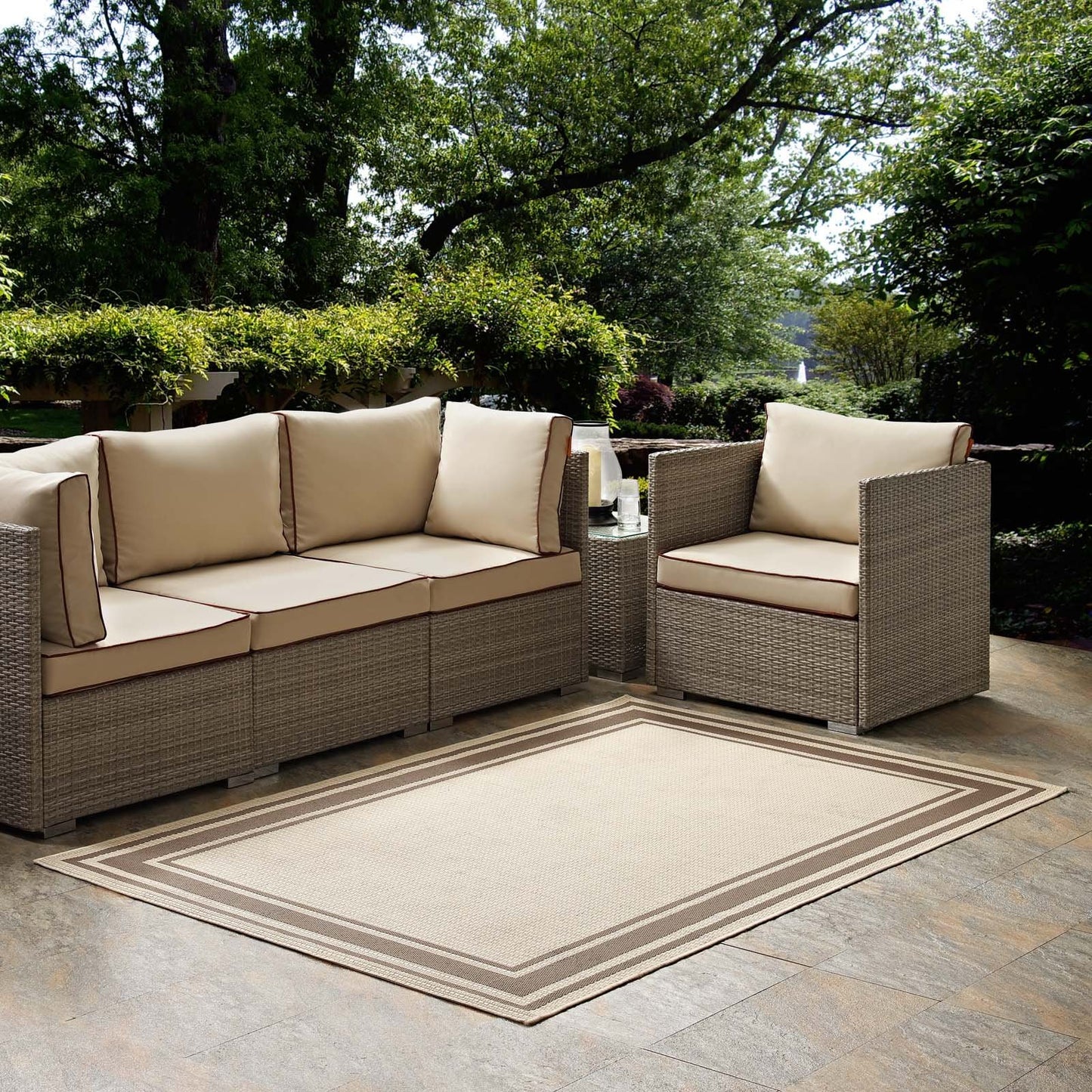 Modway Rim Solid Border 8x10 Indoor and Outdoor In Light and Dark Beige