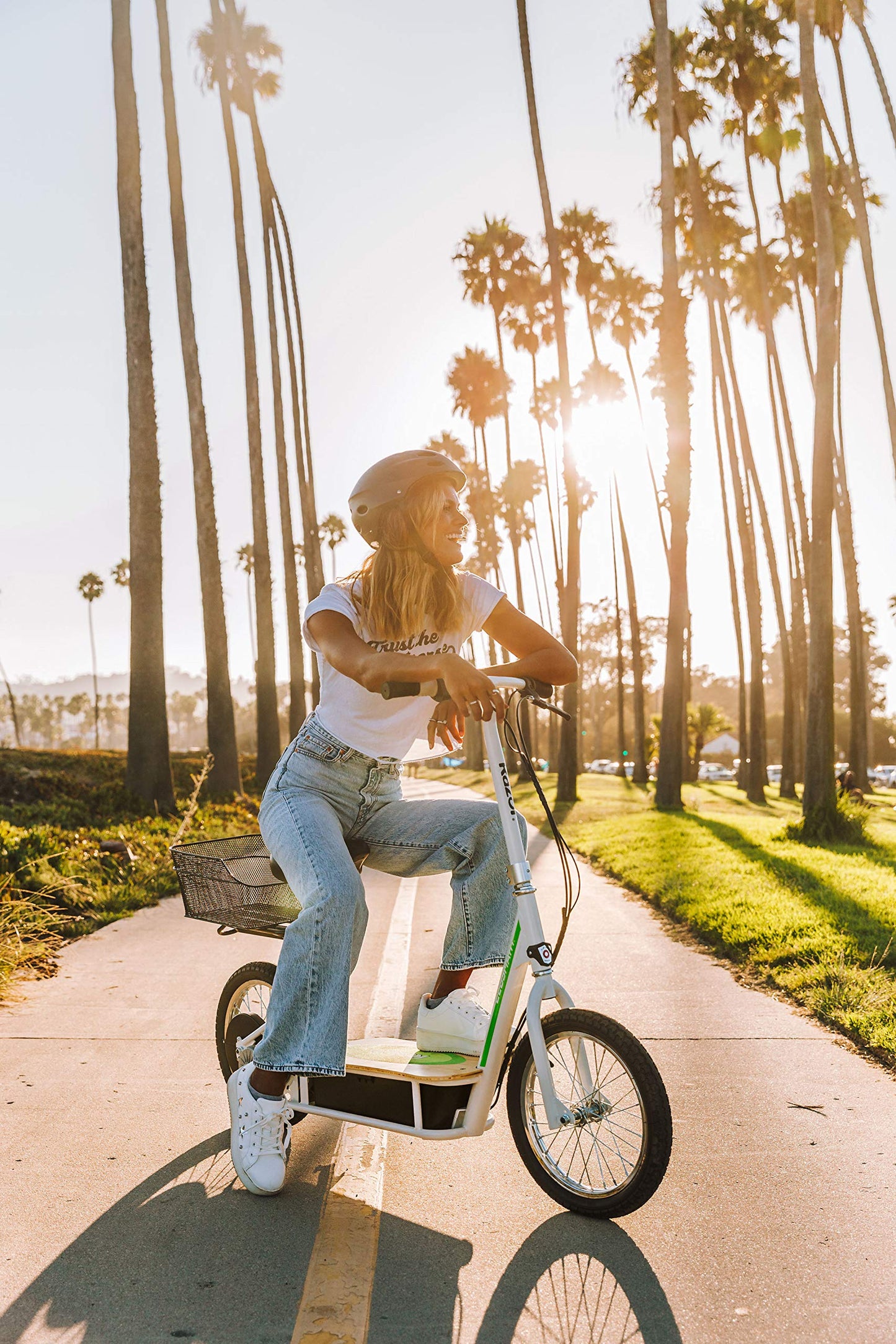 EcoSmart Metro Electric Scooter – Padded Seat, Wide Bamboo Deck, 16" Air-Filled Tires, 500w High-Torque Motor, Up to 18 mph, 12-Mile Range, Rear-Wheel Drive