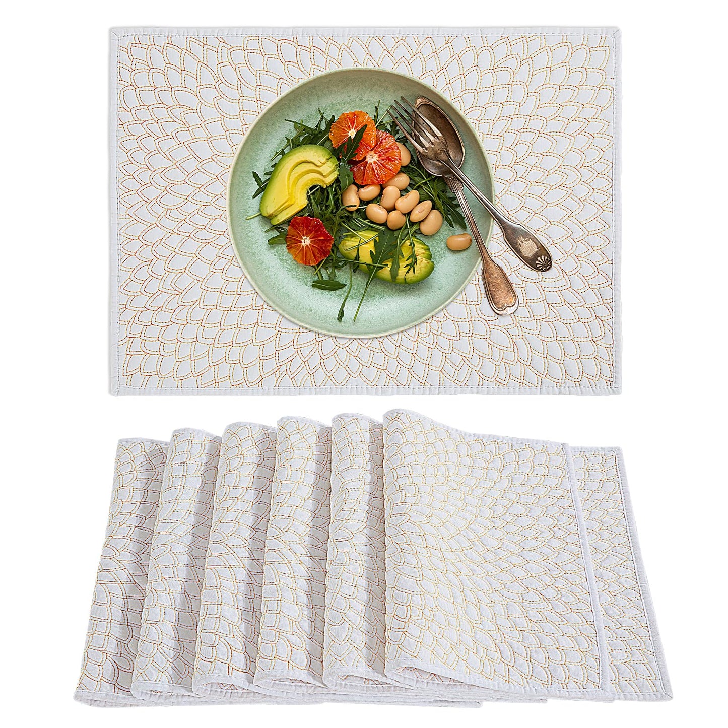 HOMBYS Quilted Placemats Set of 6-13x18 inch, Shiny Quilted Floral Rectangular Table Place Mat for Dining Table,Washable Placemats for Kitchen,Non-Slip Heat Resistant Cloth Placemats