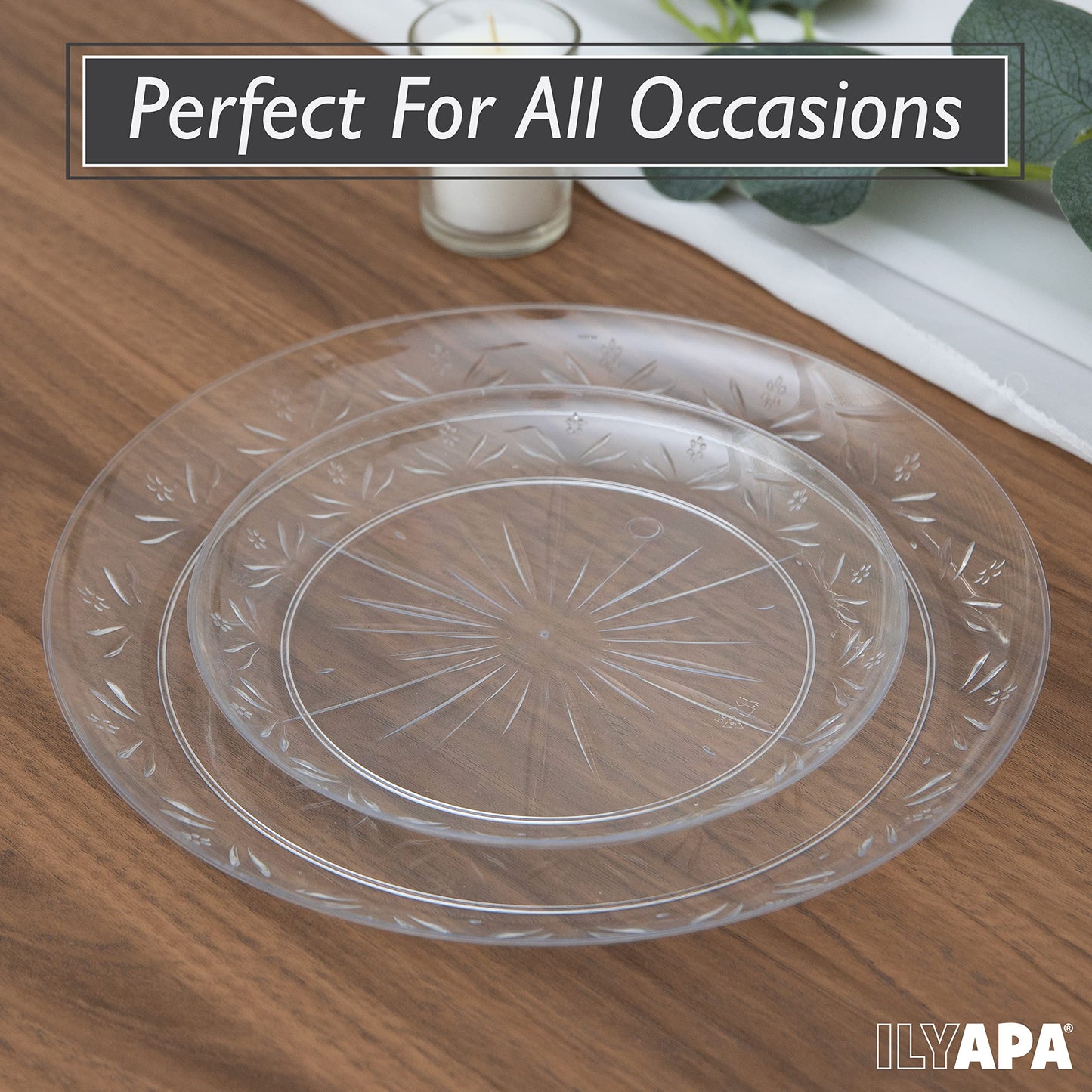 Ilyapa 100 Pack 7 Inch Disposable Dessert Plates, Plastic Clear Party Plates Sets for 100 Guests, Clear Appetizer plates 7 Inch, Cake Plates 7", Party & Dinner Accessories, Midsommar Flower