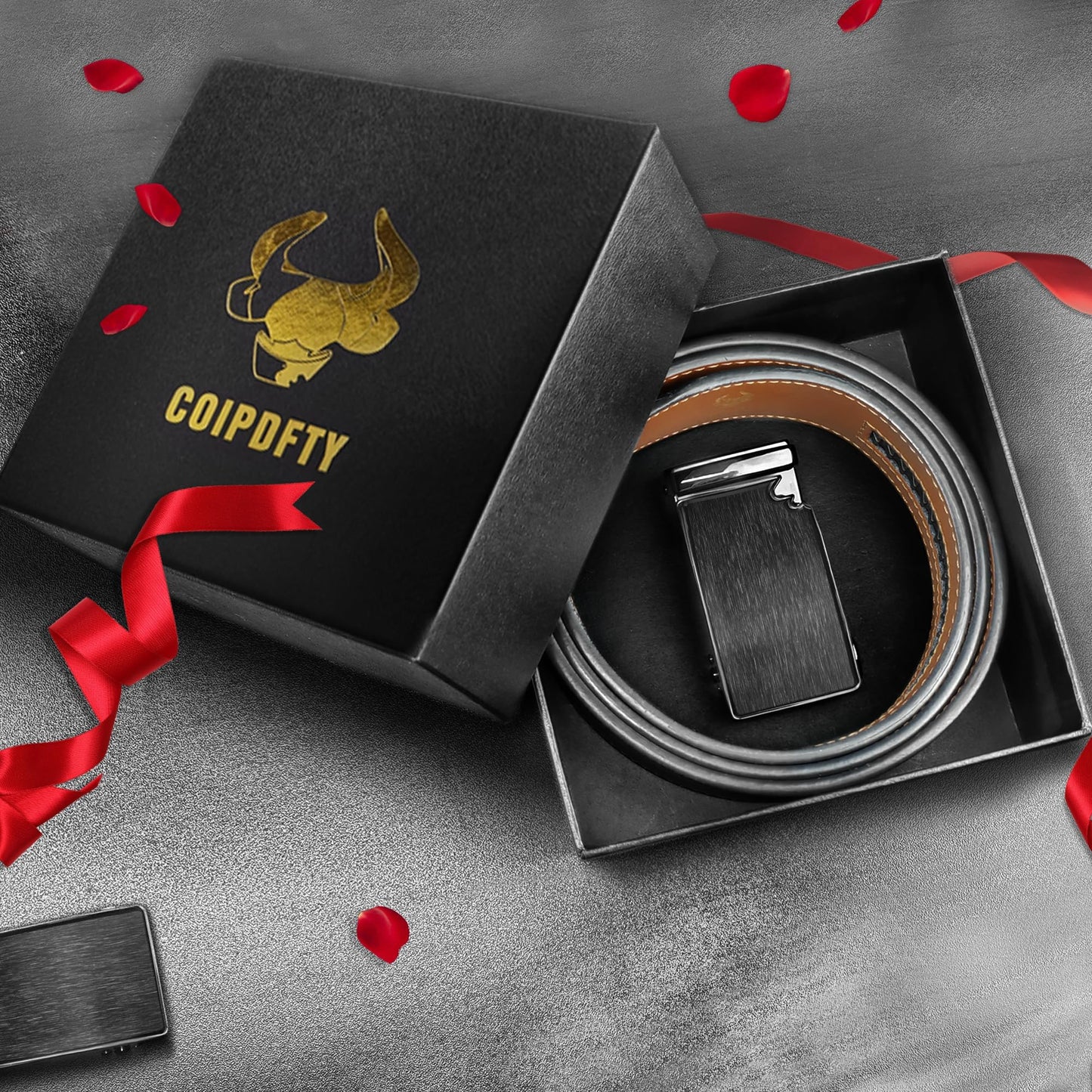 Coipdfty Mens Belts Leather Ratchet Adjustable Men's Belts for Casual Jeans Pant (Brushed black-black buckle-black belt 31"-36")