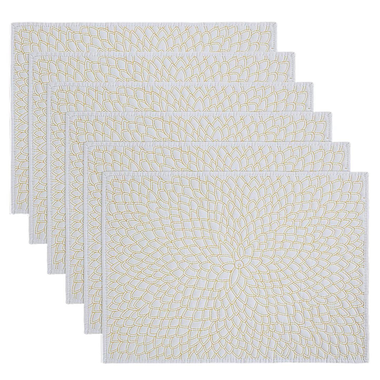 HOMBYS Quilted Placemats Set of 6-13x18 inch, Shiny Quilted Floral Rectangular Table Place Mat for Dining Table,Washable Placemats for Kitchen,Non-Slip Heat Resistant Cloth Placemats
