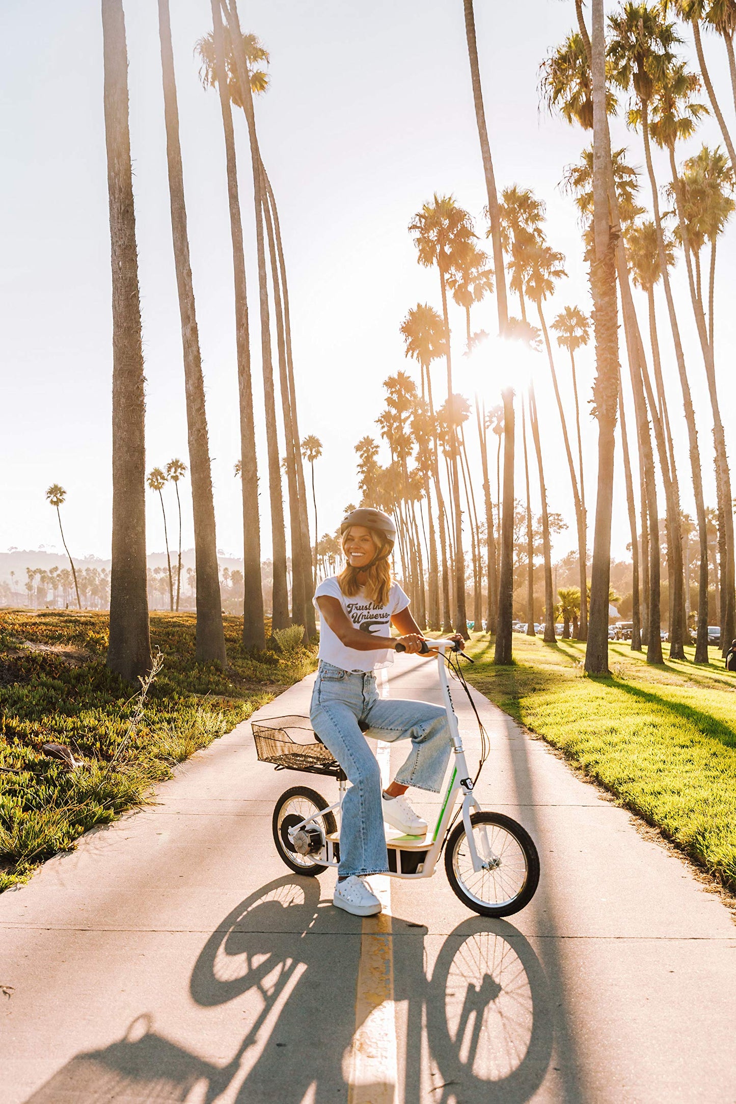 EcoSmart Metro Electric Scooter – Padded Seat, Wide Bamboo Deck, 16" Air-Filled Tires, 500w High-Torque Motor, Up to 18 mph, 12-Mile Range, Rear-Wheel Drive