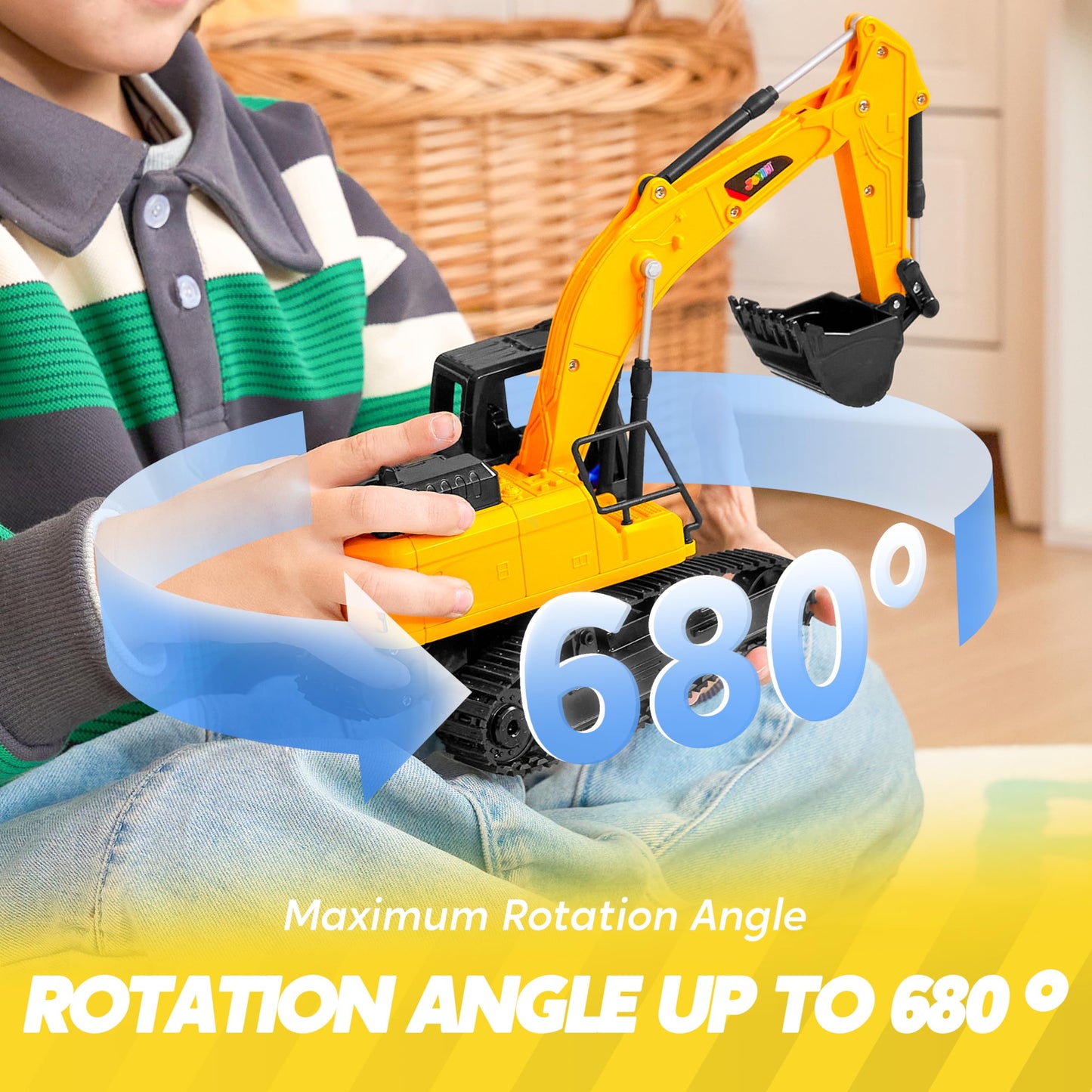 JOYIN Remote Control Excavator Toys for Boys, 2.4Ghz RC Excavator Toy with Light, Construction Toys for Boys 3-5 4-7 8-12 Year Old Kids, Birthday Gift