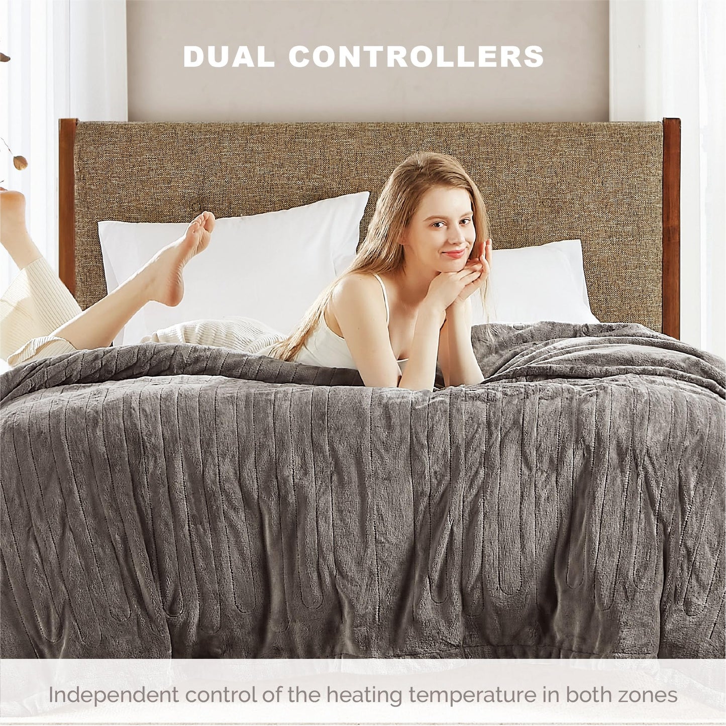 Degrees of Comfort Washable Heated Blanket for Twin Size Bed, UL-Certified Heater Blankets, Auto Shut Off | Machine Washable | Grey, 62x84