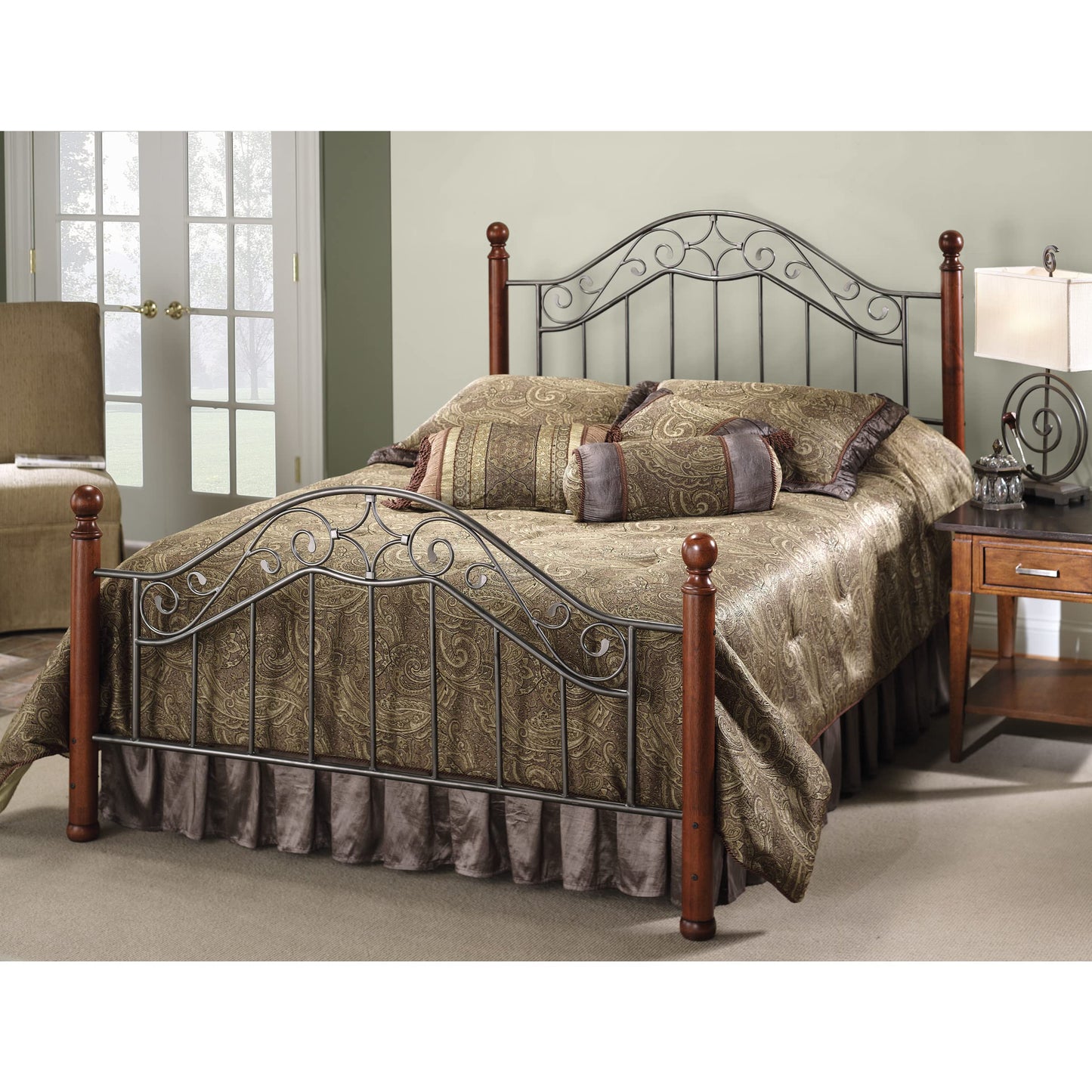 Hillsdale Martino Metal Wood Posts, Queen Bed, Smoke Silver