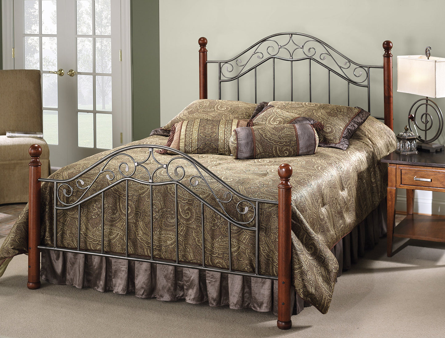 Hillsdale Martino Metal Wood Posts, Queen Bed, Smoke Silver