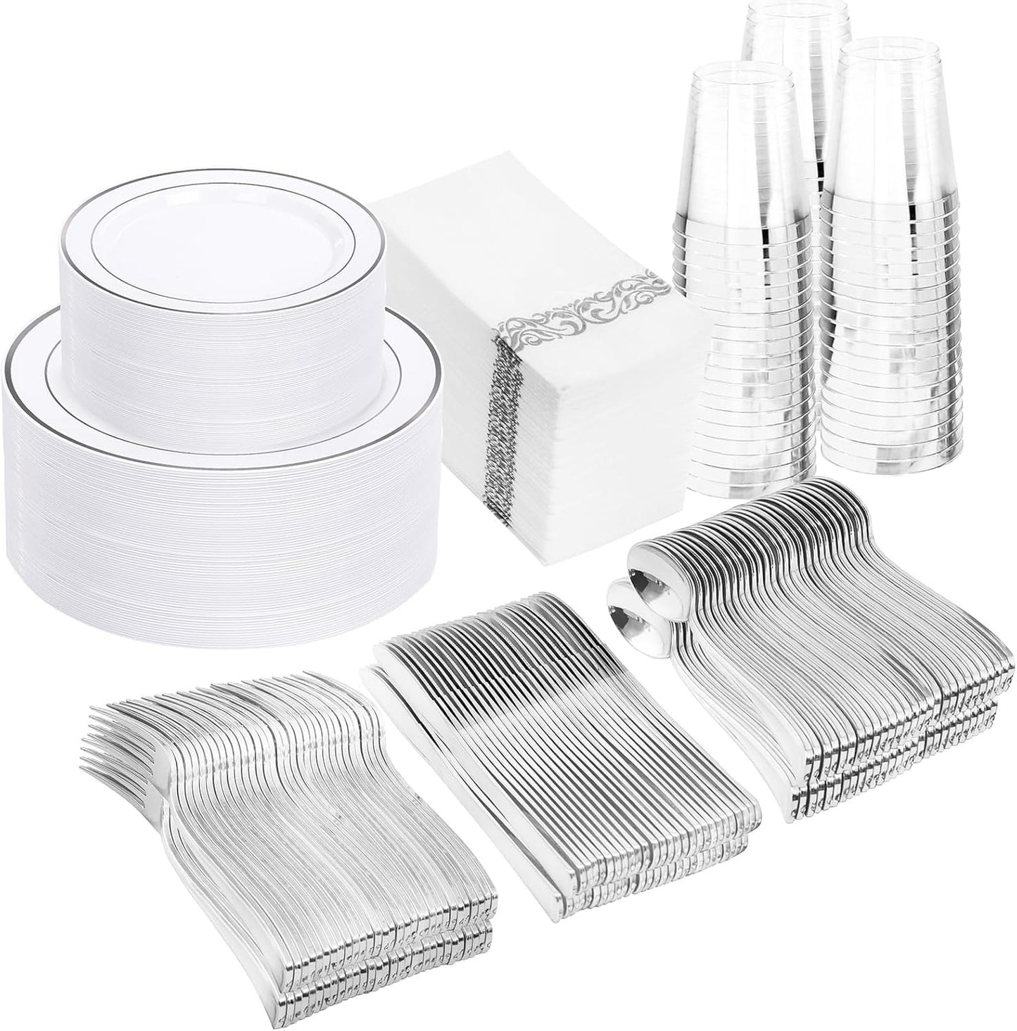350 Pack Plastic Dinnerware Set Disposable Plates