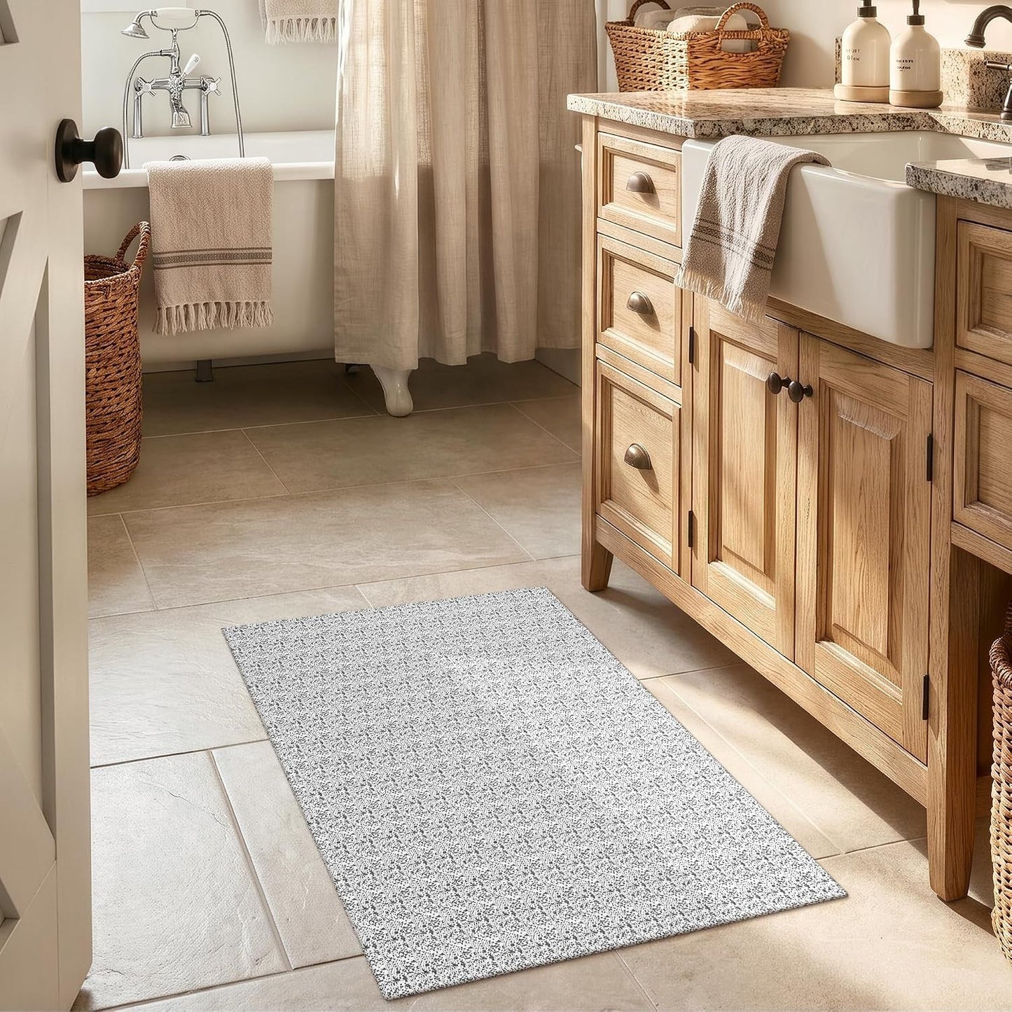 Small Washable Bathroom Rug with Rubber Backing