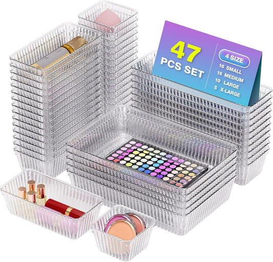 47 Piece Plastic Drawer Organizer Bin Set