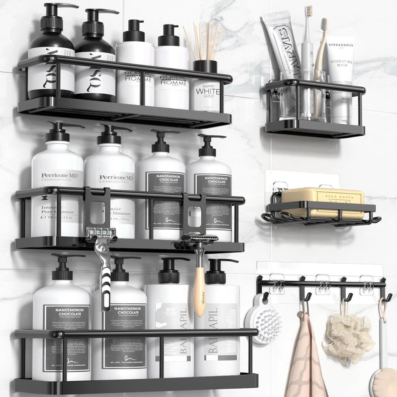 6 Pack Rustproof Shower Caddy Organizer Set