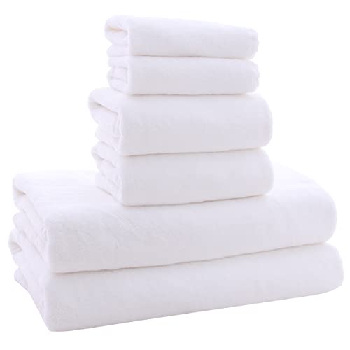 MOONQUEEN Ultra Soft Towel Set - Quick Drying - 2 Bath Towels 2 Hand Towels 2 Washcloths - Microfiber Coral Velvet Highly Absorbent Towel for Bath Fitness, Sports, Yoga, Travel (White, 6 Pieces)