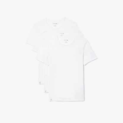 Lacoste Men's 100% Cotton Slim Fit Crew Neck T-Shirt, 3-Pack, White, Large