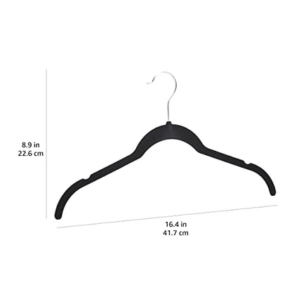 Amazon Basics Slim, Velvet, Non-Slip Shirt Clothes Hangers, Black/Silver - Pack of 100