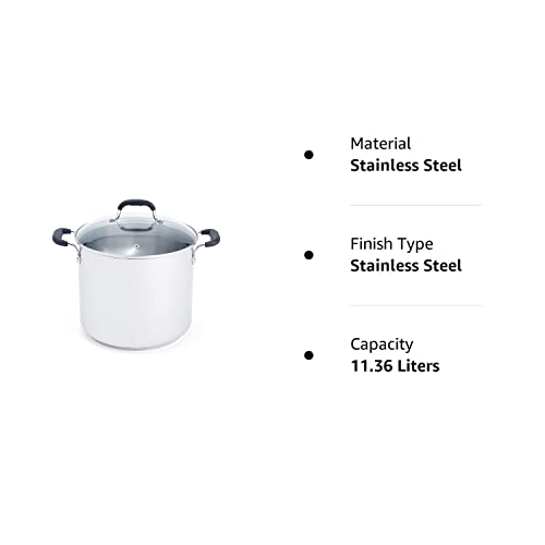 T-fal Specialty Stainless Steel Stockpot 12 Quart Oven Safe 350F Pots and Pans, Cookware Silver