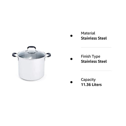T-fal Specialty Stainless Steel Stockpot 12 Quart Oven Safe 350F Pots and Pans, Cookware Silver