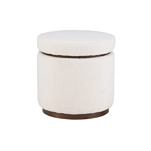Sherpa Round Storage Ottoman with Wood Accent