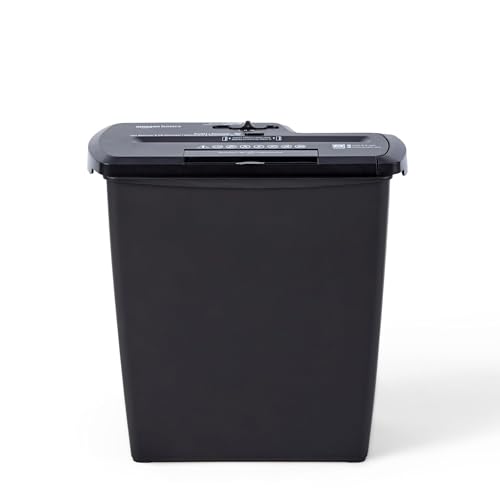 Amazon Basics 8-Sheet Strip Cut Paper, CD, and Credit Card Shredder, 3.2 Gallons Wastebasket, Black