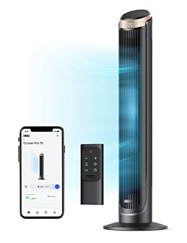 Dreo 40'' WiFi Tower Fan, 26ft/s High-Speed Cooling, Quiet Floor Fan with Remote, 90° Oscillating Fan, 4 Modes, 8H Timer, Touch Control, Standing Cooling Fan for Bedroom, Home, Office Room, Gold
