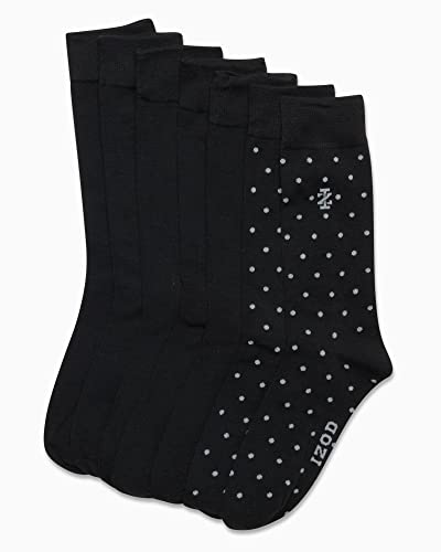 IZOD Men's Dress Socks - 7 Pack Lightweight Comfort Stretch Stay Up Cuff Mid-Calf Crew Socks - Dress Socks for Men (6-12.5), Size 6-12.5, Black Assorted