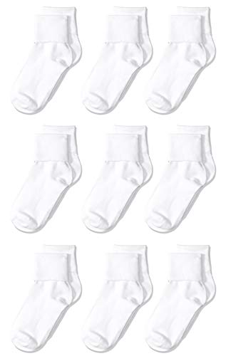 9 Pack Amazon Essentials Girls’ Turn Cuff Socks
