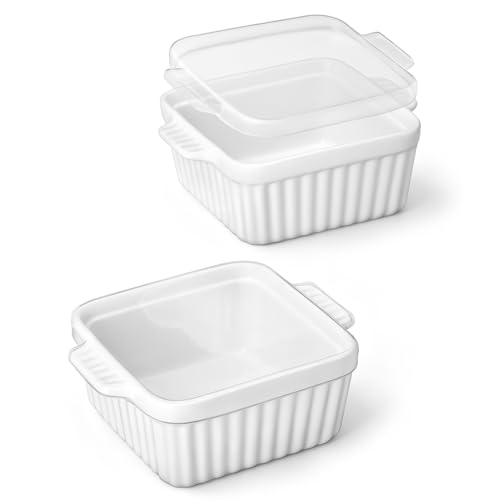 2 Pack Ceramic Square Baking Dishes with Lids
