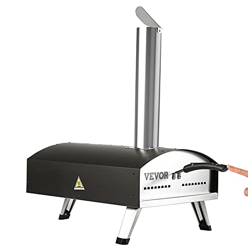 VEVOR Outdoor Pizza Oven, 12-inch Pellet and Charcoal Fire Pizza Maker, Portable Outside Stainless Steel Ovens with Pizza Stone, Waterproof Cover, Shovel, Wood Burner for Backyard Camping, Black