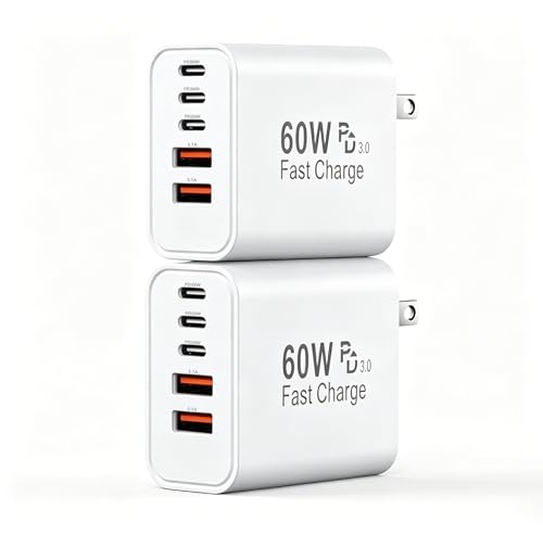 60W 5-Port USB C Fast Wall Charger Block