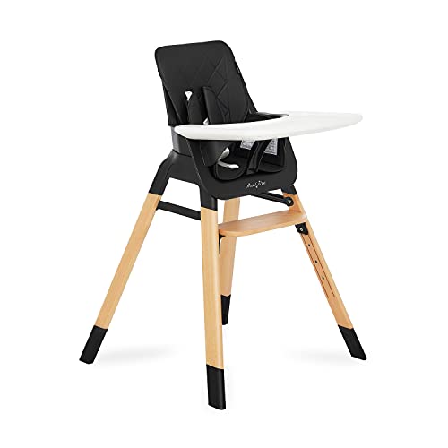 Wooden Compact High Chair, Lightweight Portable, Adjustable Tray