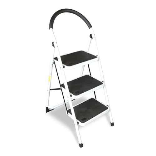 3 Step Folding Ladder, 400lbs Capacity with Handle