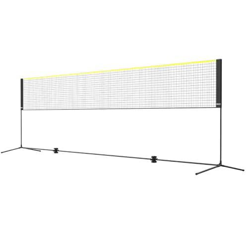 VEVOR Badminton Net, Height Adjustable Volleyball Net, 20ft Wide Foldable Pickleball Net, Portable Tennis Net Set with Poles, Stand, Bag, Rackets, Nylon Shuttlecocks, Kid Backyard Indoor Outdoor Use
