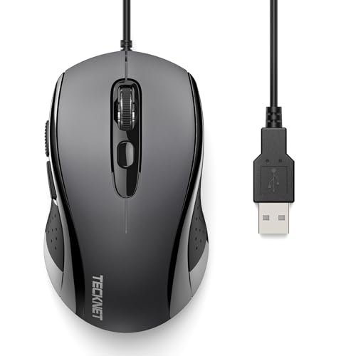 TECKNET Wired USB Mouse 6-Button 3600DPI Optical