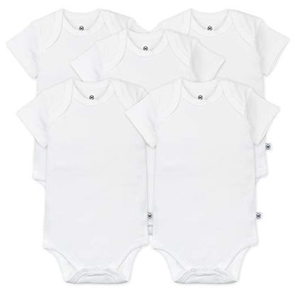 HonestBaby Baby Girls Organic Cotton Short Sleeve Bodysuits Multipack And Toddler T-Shirt Set, 5-pack Bright White, 0-3 Months US