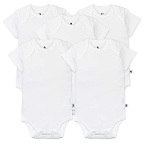 HonestBaby Baby Girls Organic Cotton Short Sleeve Bodysuits Multipack And Toddler T-Shirt Set, 5-pack Bright White, 0-3 Months US