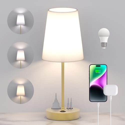 Addtam 3-Way Dimmable Bedside Lamp with USB Outlet