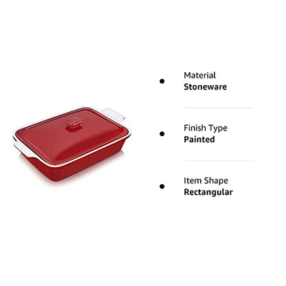 vancasso Blossom Casserole Dish, 13x9 Baking Dish, 3.8 Quart Casserole Dish Set Lasagna Pan Deep With Lid Oven Safe, Red