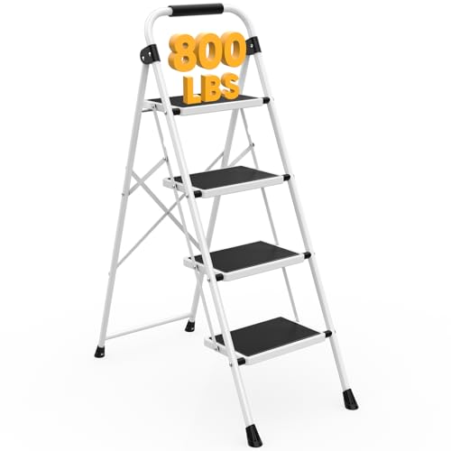 4 Step Folding Ladder with Handrail, 330 lb Capacity